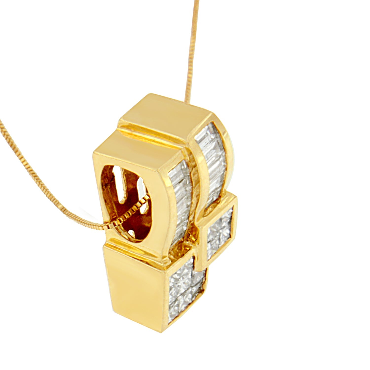 14K Yellow Gold 1 1/2 cttw Princess and Baguette Cut Diamond Geometric Pendant Necklace (H-I Color, VS1-VS2 Clarity) by Bids.com