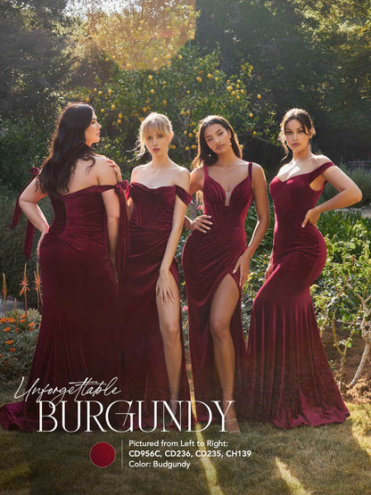 Cinderella Divine CD235 Long Velvet Gathered Fitted Dress by DiscountDressShop