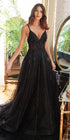 Cinderella Divine CD994 Long A-Line Beaded Tulle Gown Lace Detail V-Neck by DiscountDressShop
