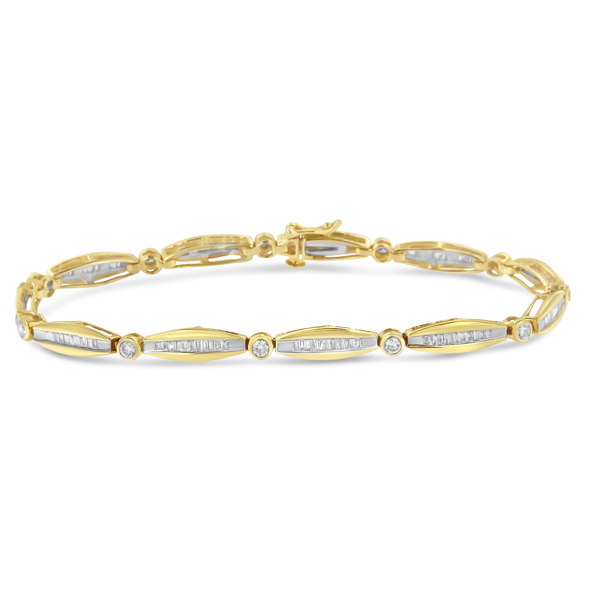 14K White Gold 1-1/2 Cttw Round Brilliant-Cut &amp; Baguette Cut Diamond Bezel and Tapered Link 7" Tennis Bracelet (H-I Color, I1-I2 Clarity) by Bids.com