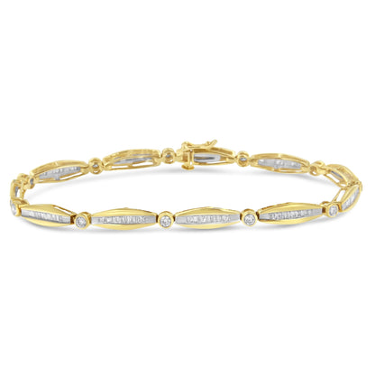 14K White Gold 1-1/2 Cttw Round Brilliant-Cut &amp; Baguette Cut Diamond Bezel and Tapered Link 7" Tennis Bracelet (H-I Color, I1-I2 Clarity) by Bids.com