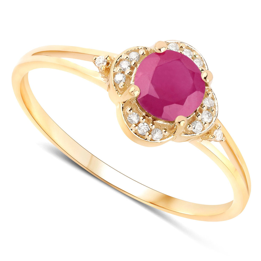 0.59 Carat Genuine Ruby and White Diamond 14K Yellow Gold Ring by Bids.com