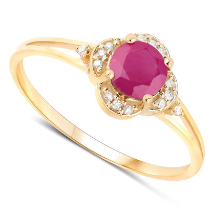 0.59 Carat Genuine Ruby and White Diamond 14K Yellow Gold Ring by Bids.com