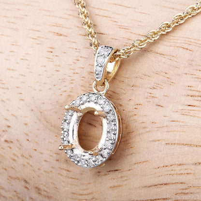 0.18 Carat Genuine White Diamond 14K Yellow Gold Semi Mount Pendant - holds 8x6mm Oval Gemstone by Bids.com