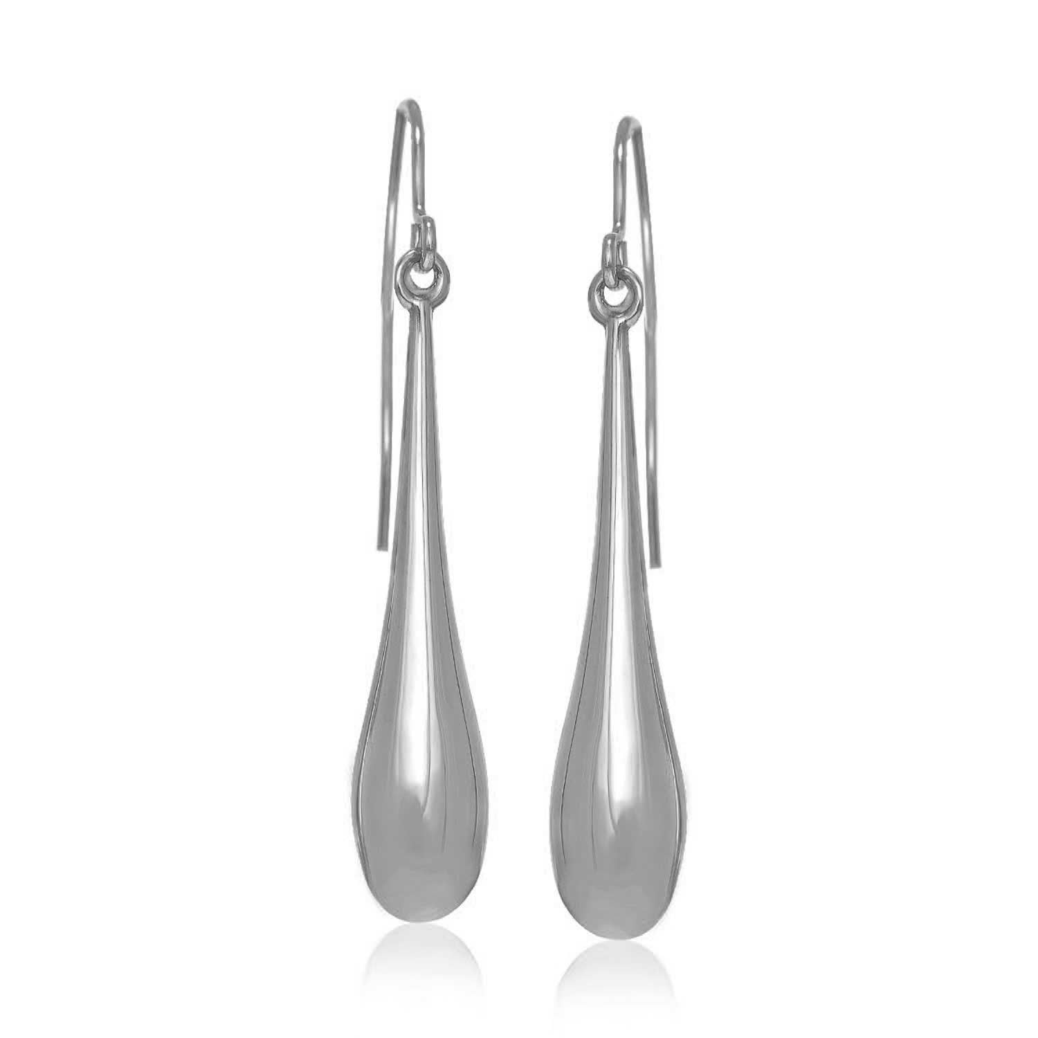 14k White Gold Long Polished Teardrop Dangling Earrings by Bids.com