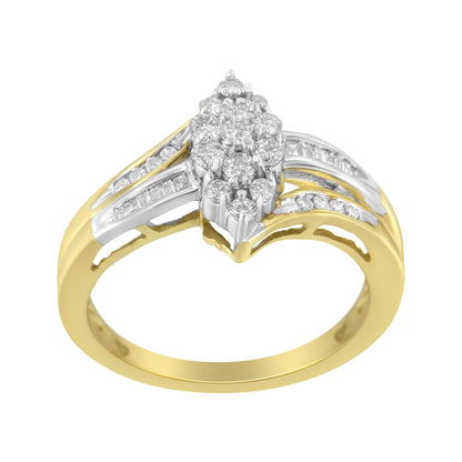 10K Yellow and White Gold 1/2 Cttw Diamond Marquise Shaped Cluster Split Shank Ring (H-I Color, SI2-I1 Clarity) - Size 7 by Bids.com