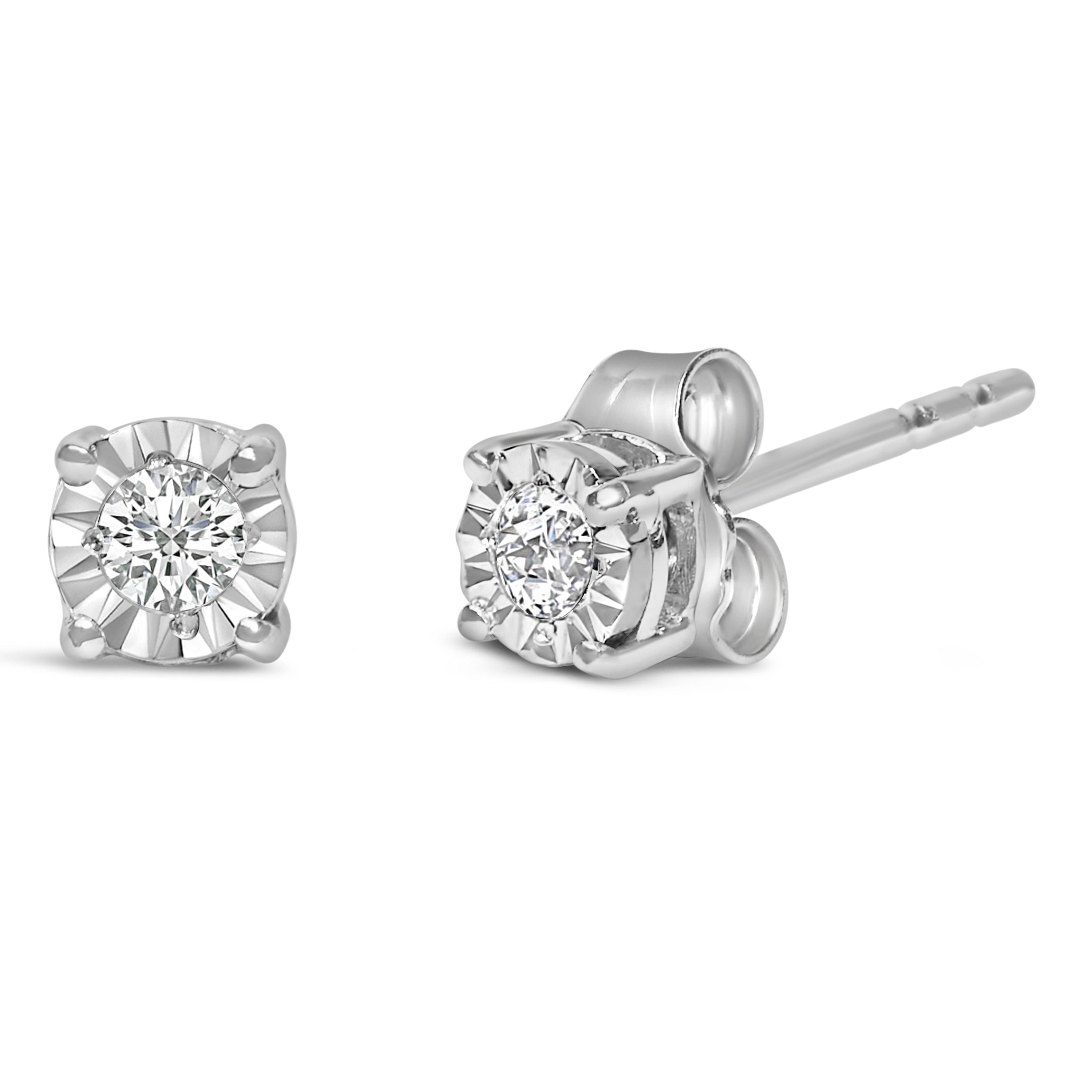 .925 Sterling Silver 1/10 Cttw Round Brilliant-Cut Lab Grown Diamond Miracle-Set Stud Earrings (F-G Color, VS1-VS2 Clarity) by Bids.com