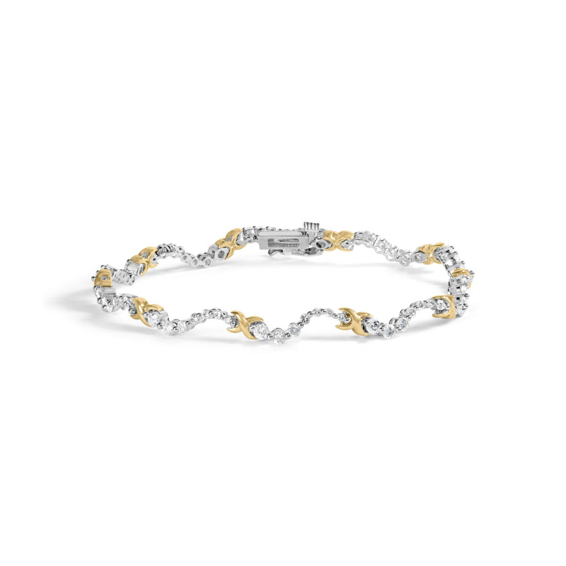 10K Two-Tone 2.00 Cttw Diamond "X" and Wave Link Bracelet (H-I Color, I1-I2 Clarity) - 7" Inches by Bids.com