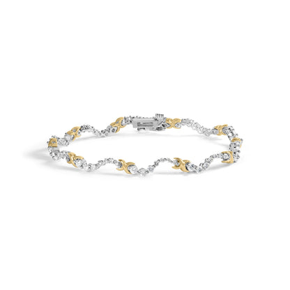 10K Two-Tone 2.00 Cttw Diamond "X" and Wave Link Bracelet (H-I Color, I1-I2 Clarity) - 7" Inches by Bids.com