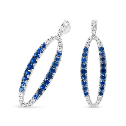 18K White Gold 1.11 Cttw Blue Round Diamond and Blue Sapphire Openwork Oval Shaped Dangle Earrings (F-G Color, VS1-VS2 Clarity) by Bids.com