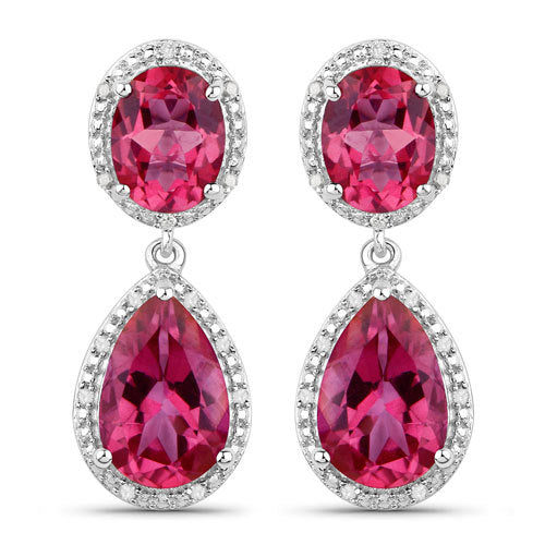 11.35 Carat Genuine Pink Topaz and White Diamond .925 Sterling Silver Earrings by Bids.com