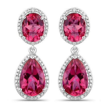 11.35 Carat Genuine Pink Topaz and White Diamond .925 Sterling Silver Earrings by Bids.com