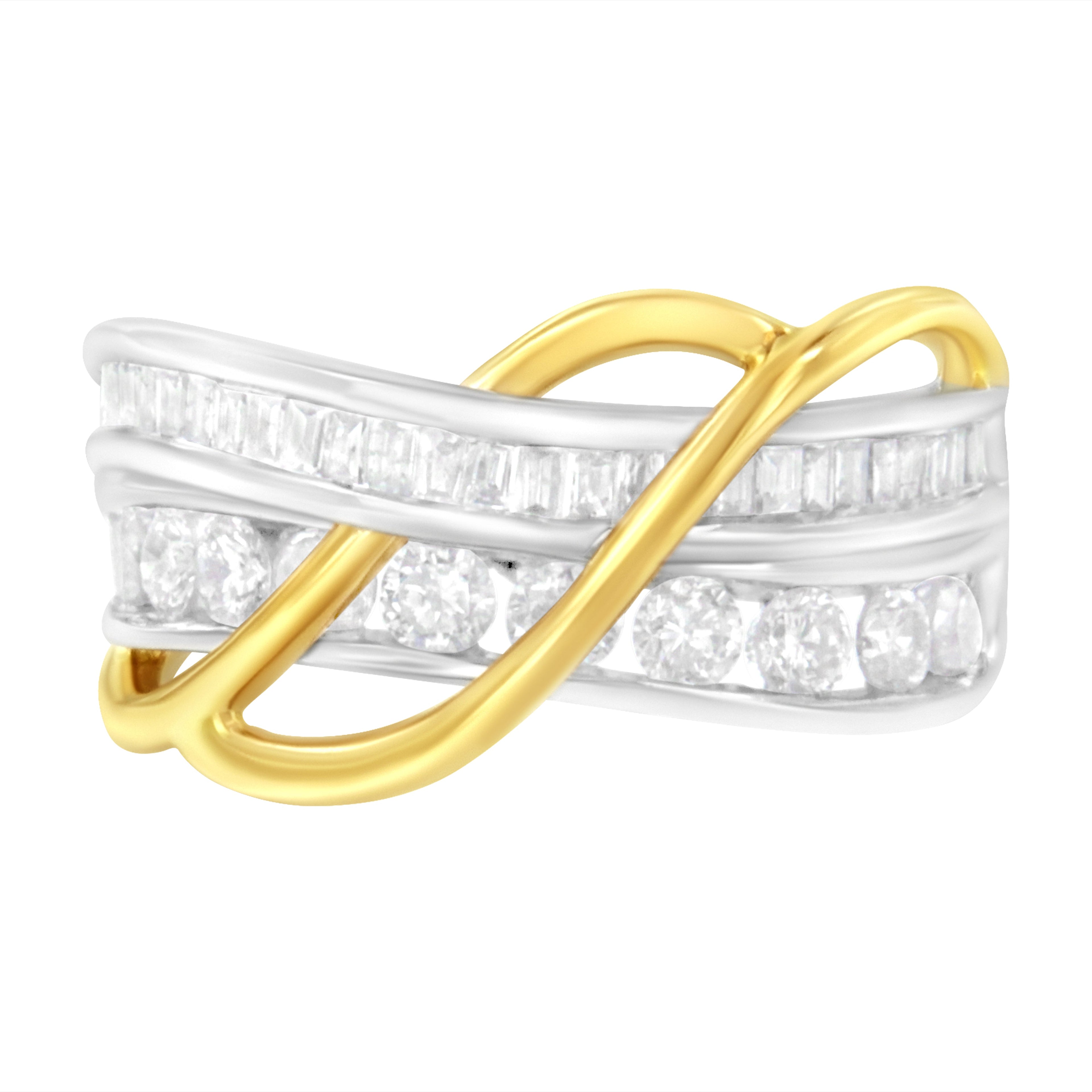 10K White and Yellow Gold 1 1/10 cttw Channel-Set Diamond Bypass Band Ring (J Color, I3 Clarity) - Size 7 by Bids.com