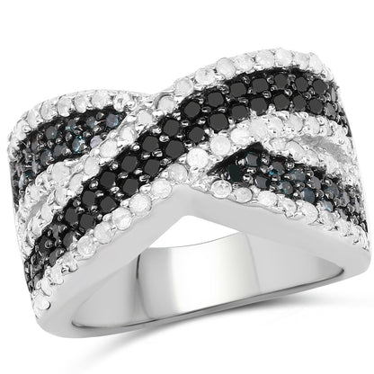 1.57 Carat Genuine Blue Diamond, White Diamond &amp; Black Diamond .925 Sterling Silver Ring by Bids.com