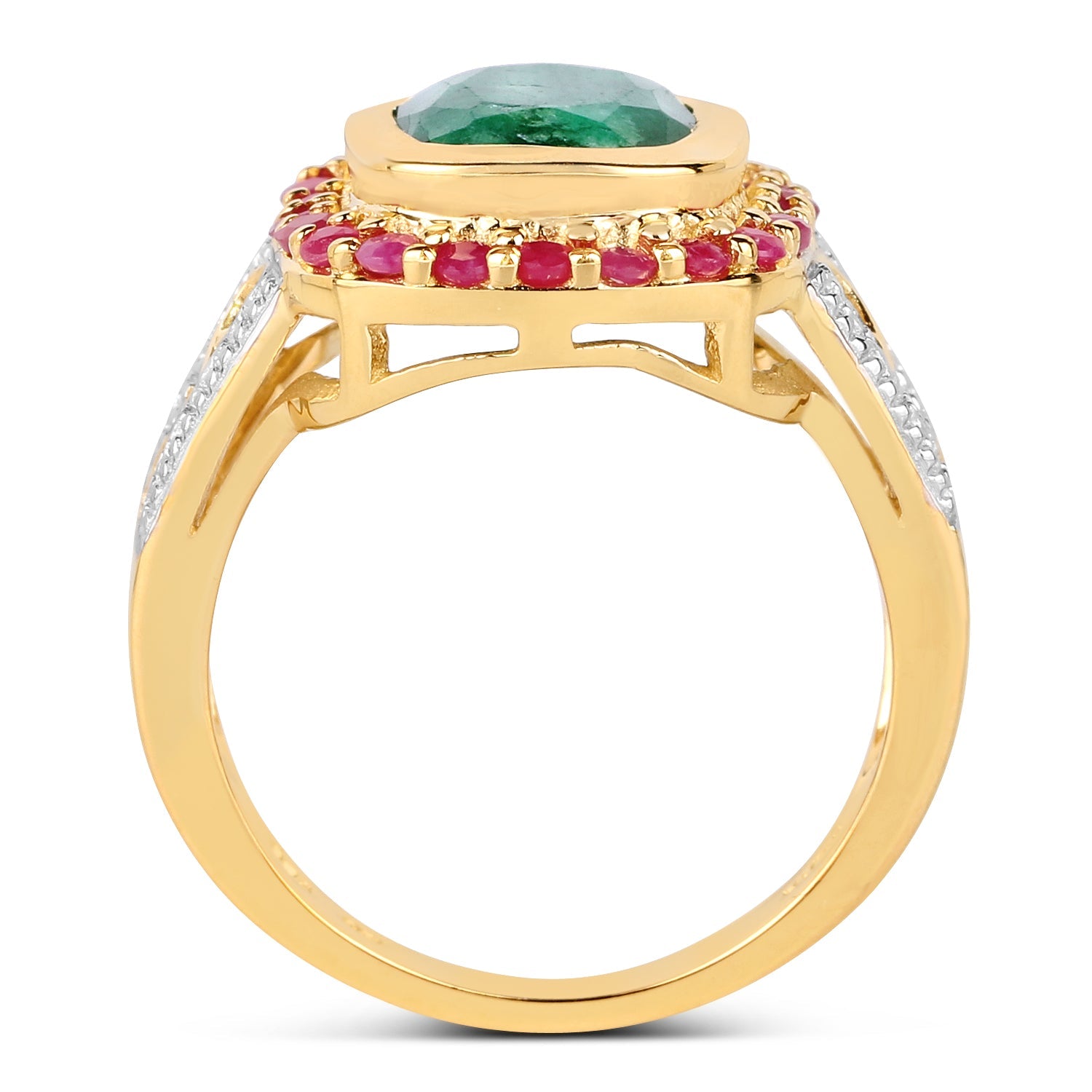 14K Yellow Gold Plated 4.80 ct. t.w. Dyed Emerald and Ruby Ring in Sterling Silver by Bids.com