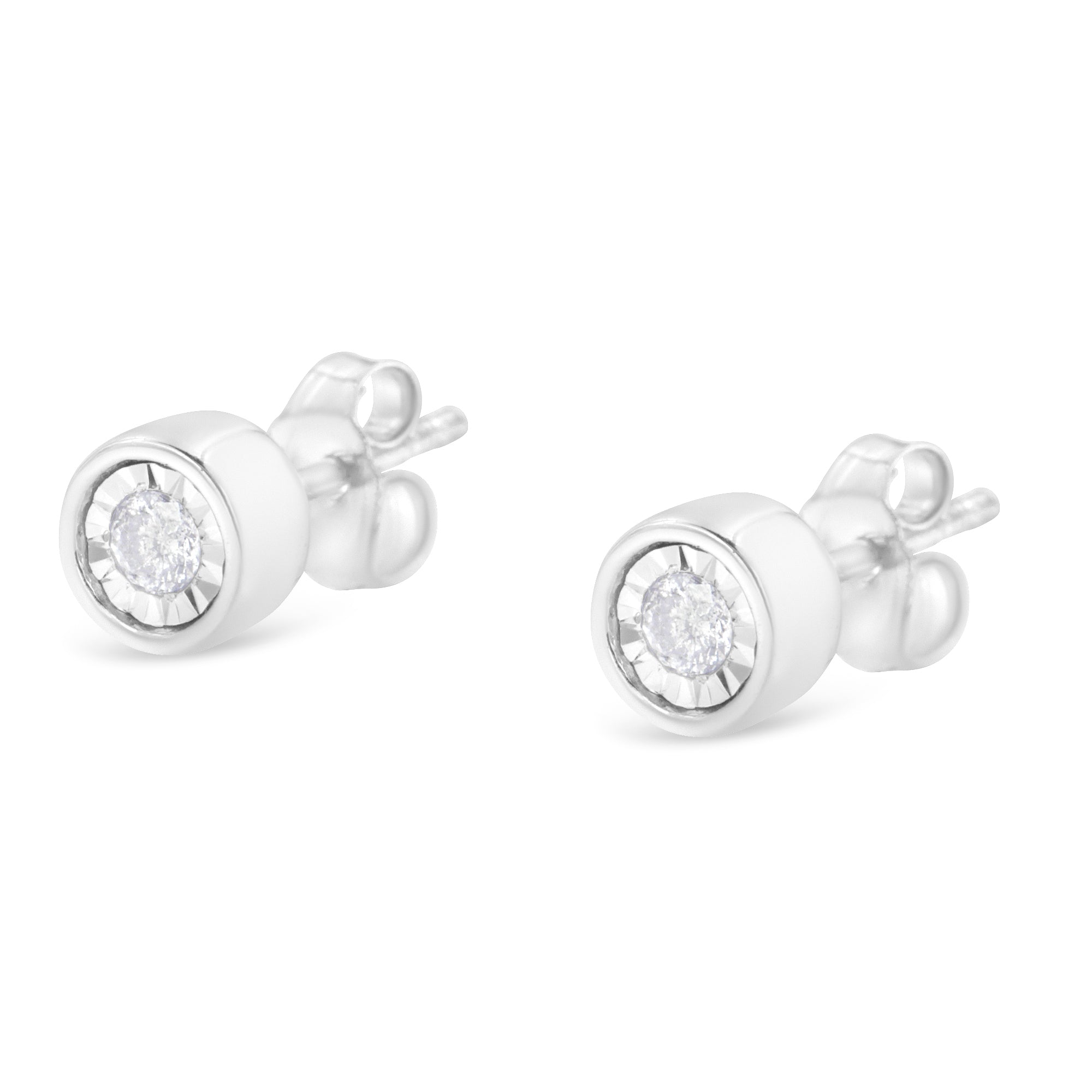 .925 Sterling Silver 1/5 Cttw Round Brilliant-Cut Near Colorless Diamond Miracle-Set Bezel Barrel Style Stud Earrings (I-J Color, I2-I3 Clarity) by Bids.com