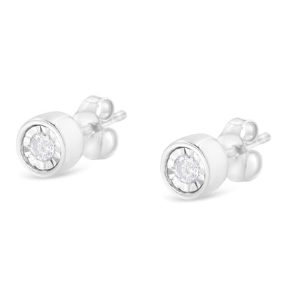 .925 Sterling Silver 1/5 Cttw Round Brilliant-Cut Near Colorless Diamond Miracle-Set Bezel Barrel Style Stud Earrings (I-J Color, I2-I3 Clarity) by Bids.com