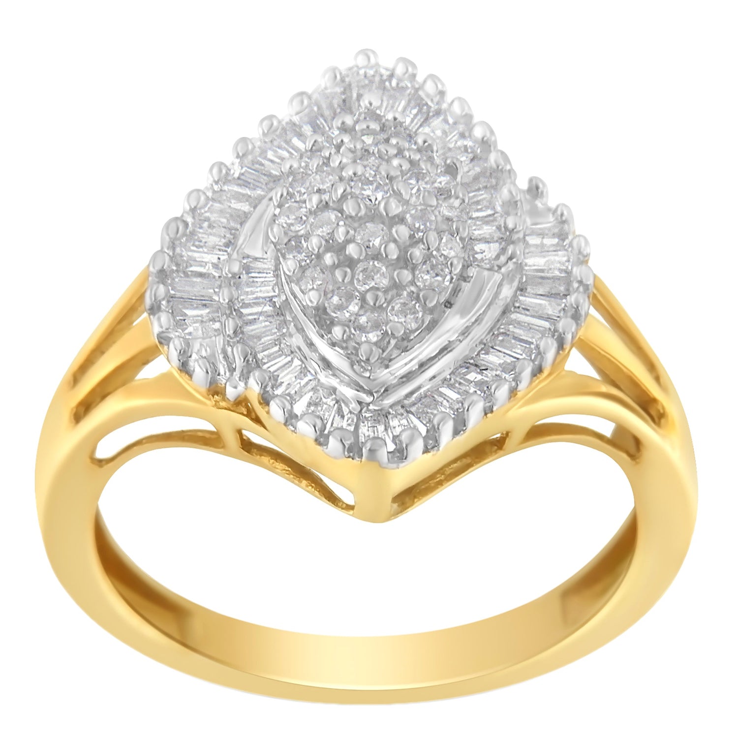 10K Yellow Gold Diamond Cocktail Ring (1/2 Cttw, J-K Color, I2-I3 Clarity) - Size 6-1/2 by Bids.com