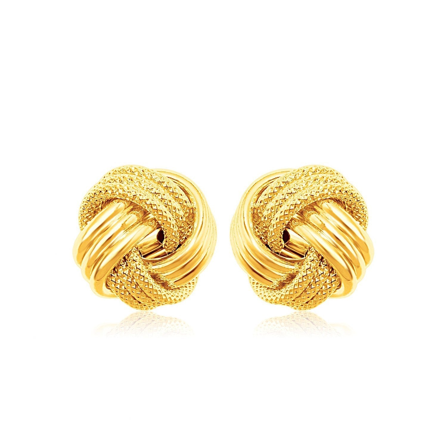 14k Yellow Gold Love Knot with Ridge Texture Earrings  DestGlow