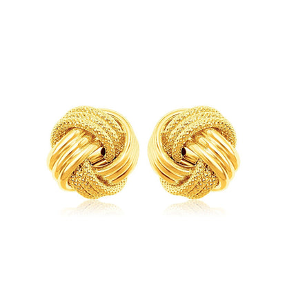 14k Yellow Gold Love Knot with Ridge Texture Earrings  DestGlow