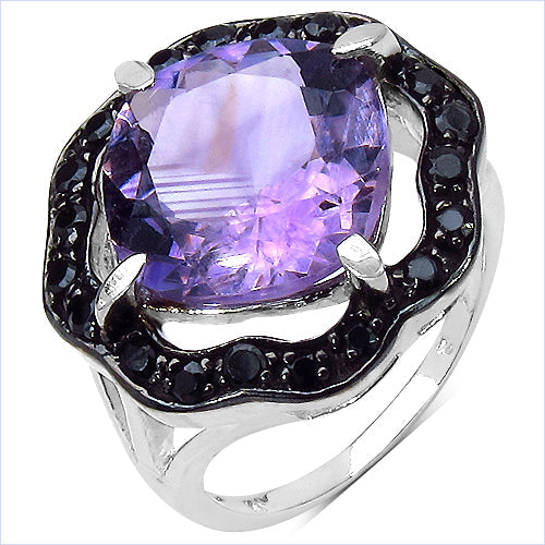6.09 Carat Genuine Amethyst &amp; Black Spinel .925 Sterling Silver Ring by Bids.com