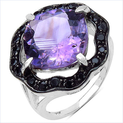 6.09 Carat Genuine Amethyst &amp; Black Spinel .925 Sterling Silver Ring by Bids.com