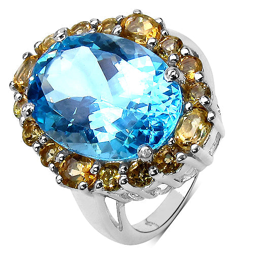 12.73 Carat Genuine Blue Topaz &amp; Citrine .925 Sterling Silver Ring by Bids.com