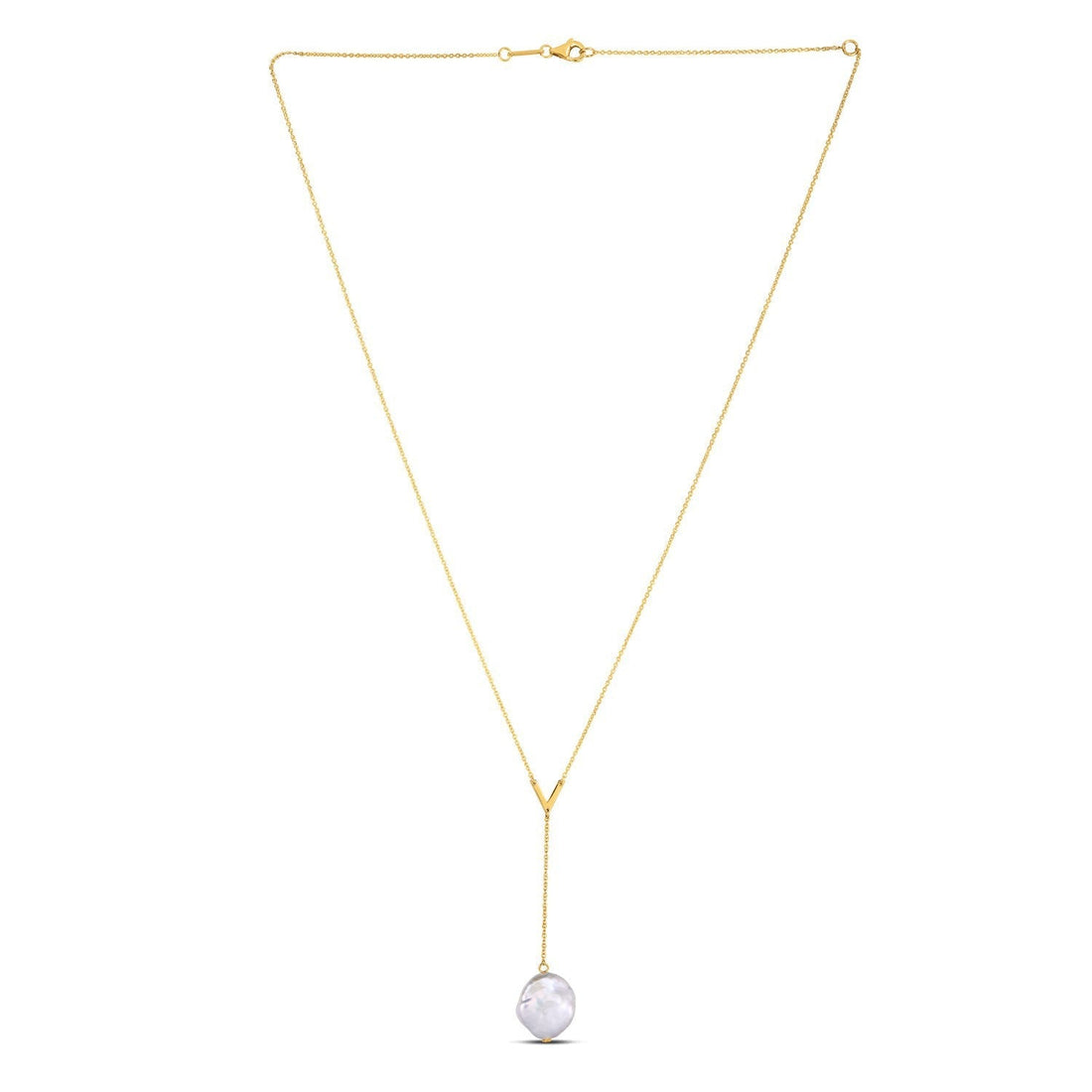 14k Yellow Gold Tesoro Pearl Lariat Necklace  DestGlow