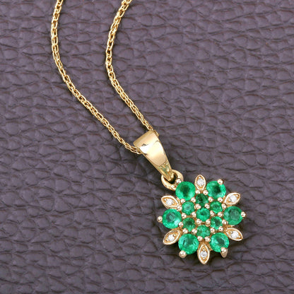0.72 Carat Genuine Zambian Emerald and White Diamond 14K Yellow Gold Pendant  DestGlow
