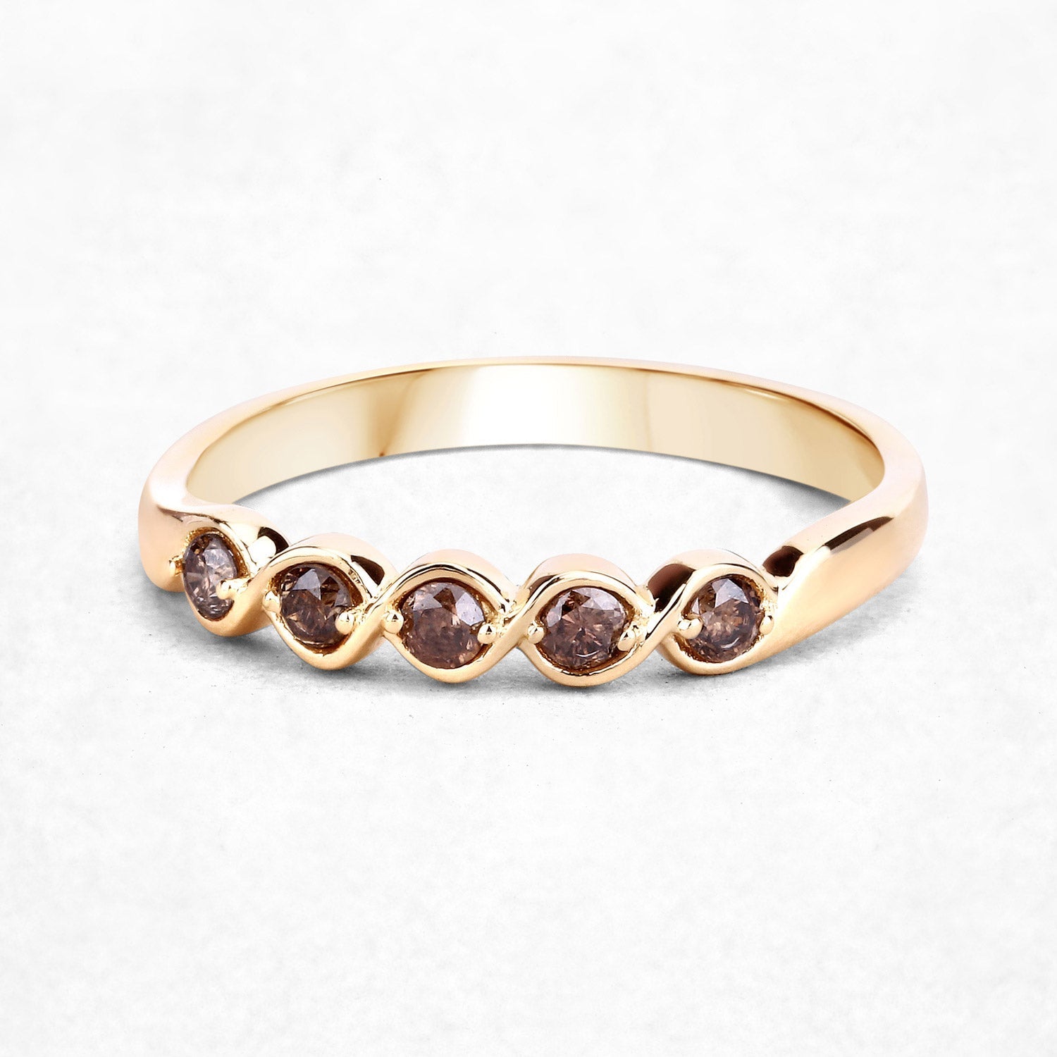 0.19 Carat Genuine Champagne Diamond 14K Yellow Gold Ring (I1-I2)  DestGlow