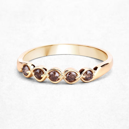 0.19 Carat Genuine Champagne Diamond 14K Yellow Gold Ring (I1-I2)  DestGlow
