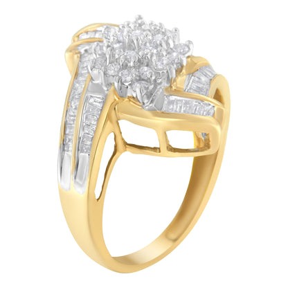 10K Yellow Gold Round and Baguette-Cut Diamond Bypass Cluster Ring (1.0 Cttw, I-J Color, I1-I2 Clarity) - Size 8 by Bids.com