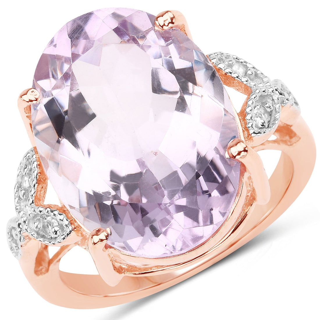 18K Rose Gold Plated 10.50 Carat Genuine Pink Amethyst and White Topaz .925 Sterling Silver Ring  DestGlow