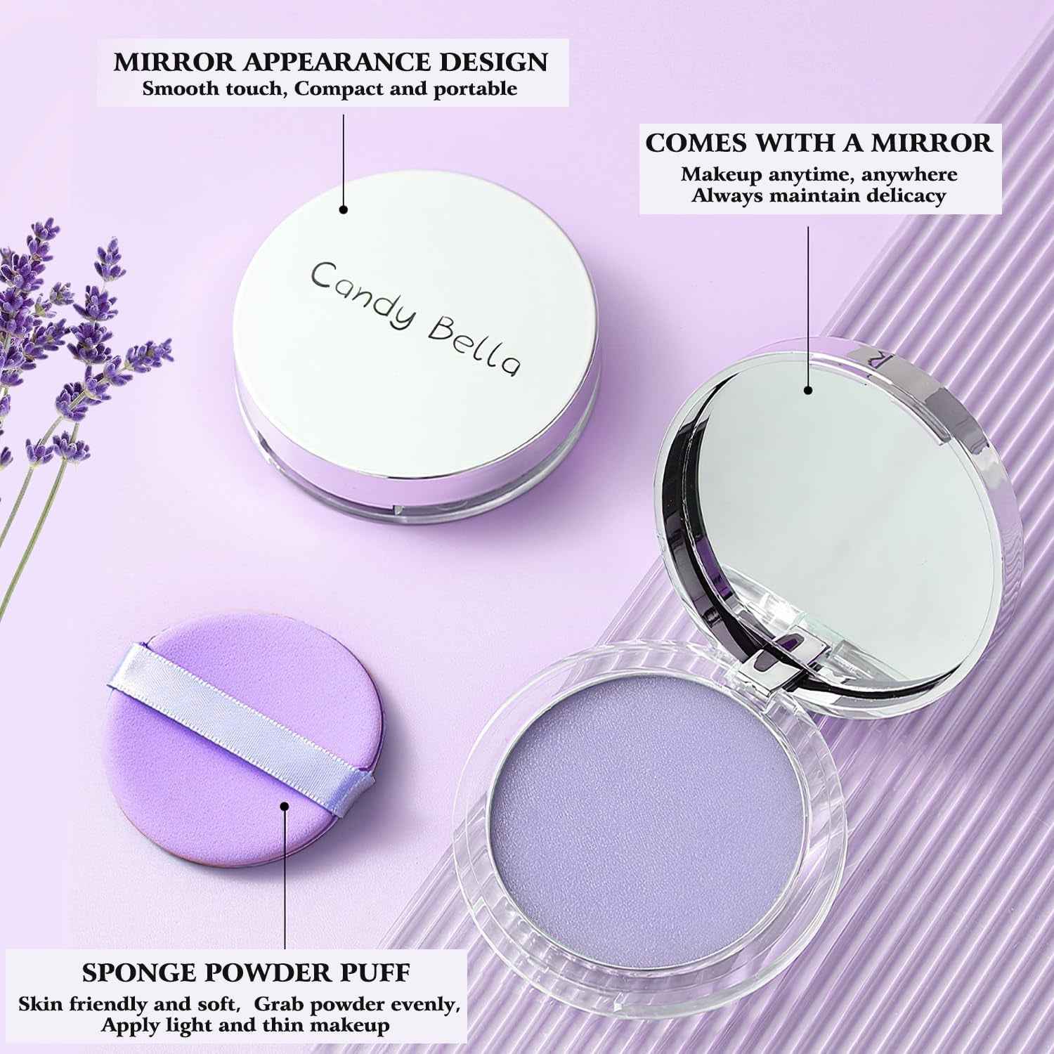 Gel-Like Formula Oil-Control Primer &amp; Setting Powder, Polvos Compactos Matte Powder for Silky Blurring Oil Control, Lavender Blurring Powder