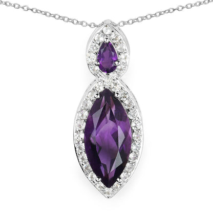 3.53 Carat Genuine Amethyst and White Topaz .925 Sterling Silver Pendant  DestGlow