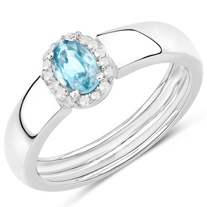 0.68 Carat Genuine Blue Zircon and White Zircon .925 Sterling Silver Ring by Bids.com