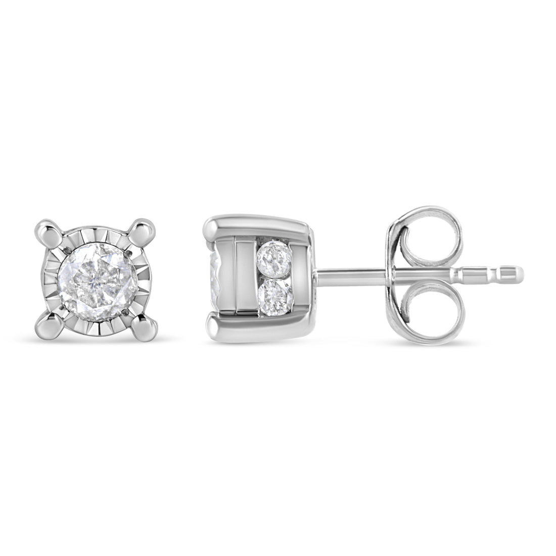 .925 Sterling Silver 1.0 Cttw Round Brilliant-Cut Diamond Miracle-Set Solitaire Stud Earrings (H-I Color, I2-I3 Clarity) by Bids.com