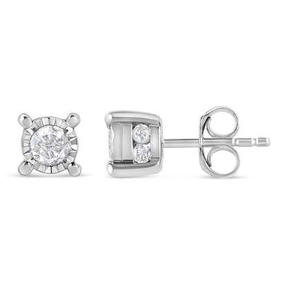 .925 Sterling Silver 1.0 Cttw Round Brilliant-Cut Diamond Miracle-Set Solitaire Stud Earrings (H-I Color, I2-I3 Clarity) by Bids.com