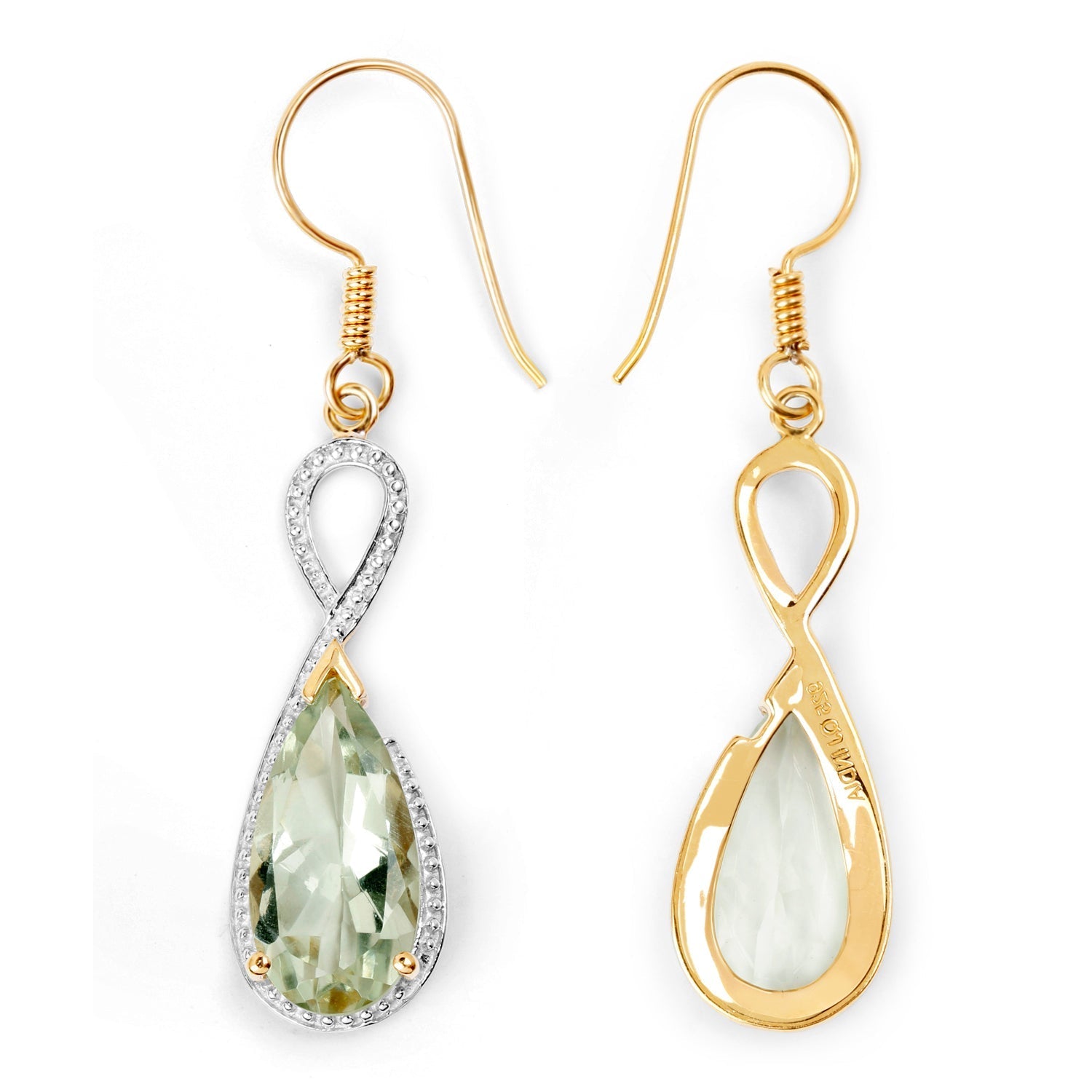 14K Yellow Gold Plated 10.10 Carat Genuine Green Amethyst .925 Sterling Silver Earrings  DestGlow