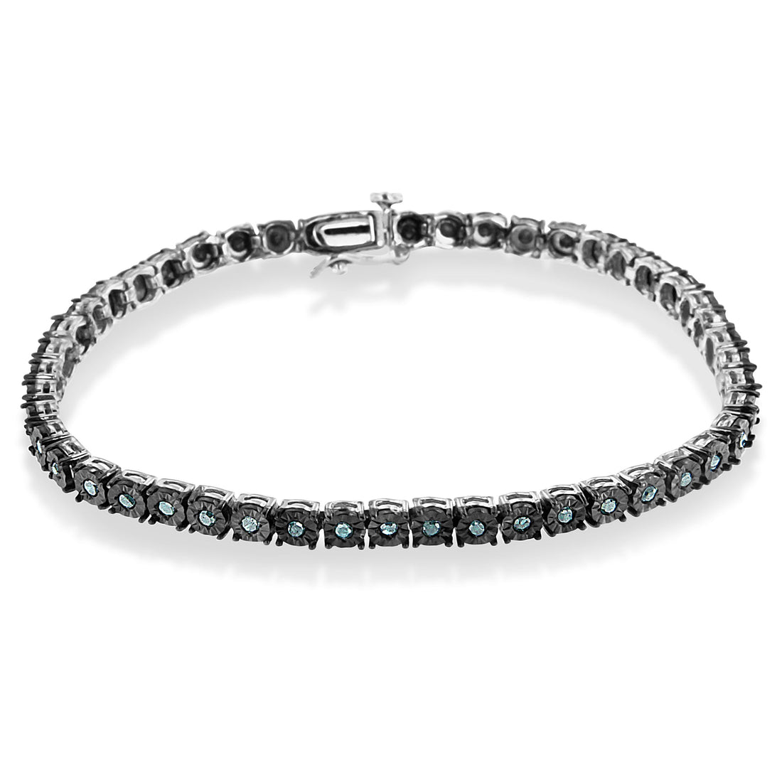 Black Rhodium Plated .925 Sterling Silver 1.0 Cttw Diamond Miracle Tennis Bracelet (Enhanced Blue Color, I3 Clarity) - 7" by Bids.com