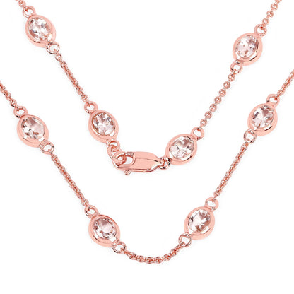 14K Rose Gold Plated 4.50 Carat Genuine Morganite .925 Sterling Silver Necklace  DestGlow