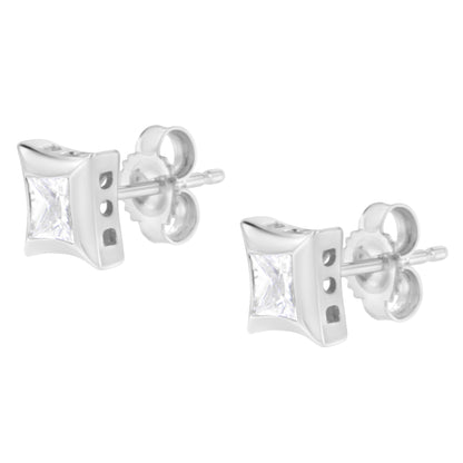 10K White Gold 1/2 Cttw Invisible Set Princess-Cut Diamond Stud Earrings (H-I Color, SI2-I1 Clarity) by Bids.com