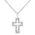 .925 Sterling Silver 1/10 cttw Pave-Set Round-Cut Diamond Open Cross 18" Pendant Necklace (I-J Color, I1-2 Clarity)  DestGlow
