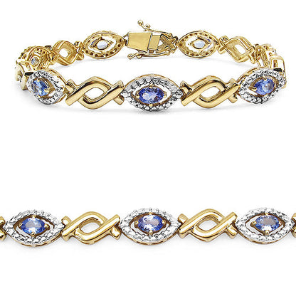 14K Yellow Gold Plated 3.08 Carat Genuine Tanzanite .925 Sterling Silver Bracelet by Bids.com