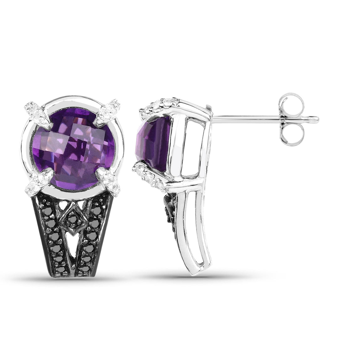 3.61 Carat Genuine Amethyst, Black Diamond and White Diamond .925 Sterling Silver Earrings by Bids.com
