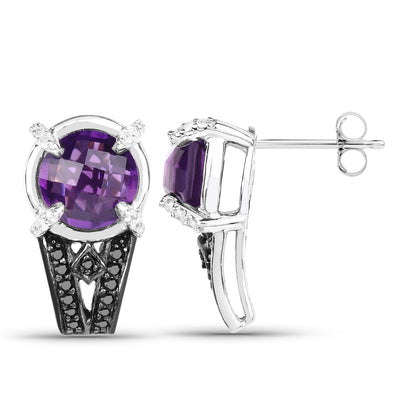 3.61 Carat Genuine Amethyst, Black Diamond and White Diamond .925 Sterling Silver Earrings by Bids.com