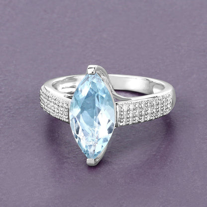 2.09 Carat Genuine Aquamarine and White Diamond 14K White Gold Ring by Bids.com