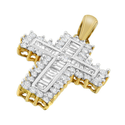 14K Yellow Gold 2.0 Cttw Multi-Row Diamond Cross Pendant Necklace by Bids.com