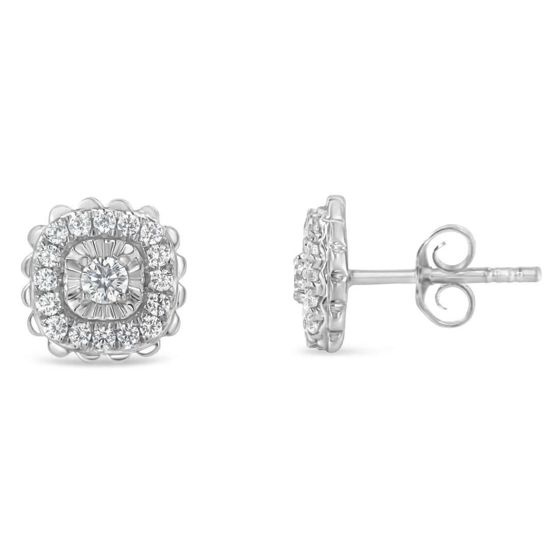 .925 Sterling Silver 1/2 Cttw Round-Cut Diamond Halo Cluster Stud Earring (I-J Color, I2-I3 Clarity) by Bids.com