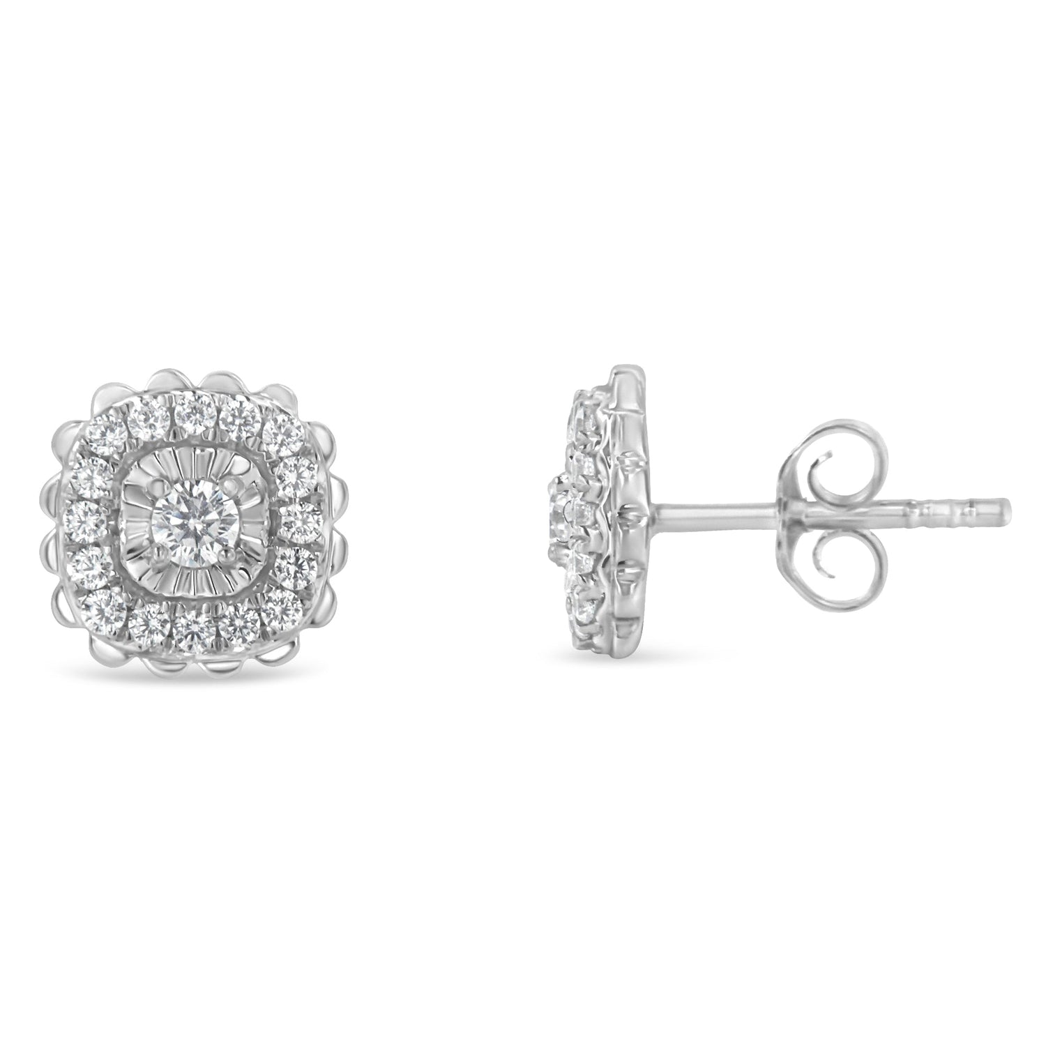 .925 Sterling Silver 1/2 Cttw Round-Cut Diamond Halo Cluster Stud Earring (I-J Color, I2-I3 Clarity) by Bids.com